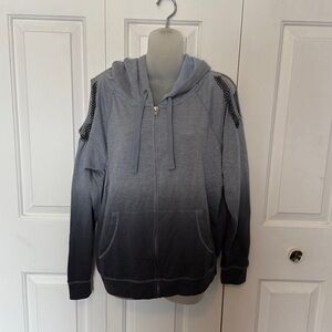 Venus Sz XL cold shoulder BLUE ombré full zip hoodie chain detail GUC B1015